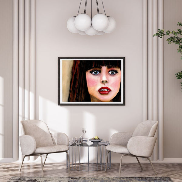 “Crimson Gaze” – Woman’s Portrait (Framed Original) Original Watercolour & Pencil Artwork | Contemporary Female Portrait | Statement Wall Art