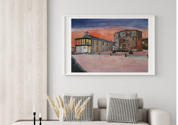 Athlone Castle, County Westmeath.  Original Pen and Watercolor Painting.
