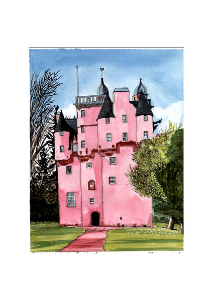 Craigievar Castle, Aberdeenshire, Scotland. Pen and Watercolor Original Painting.