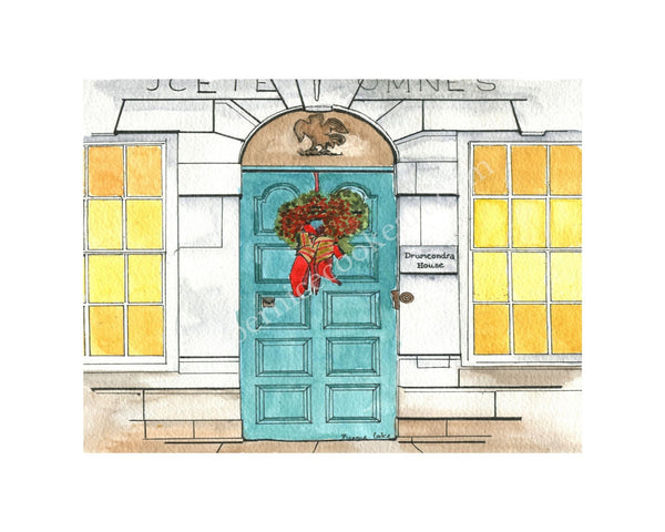 Drumcondra House, All Hallows Campus, DCU, Dublin - Pen & Watercolor Sketch - Giclée Print by Bernice Cooke - Mounted to 10" x 8".