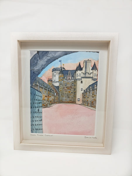 Castle Fraser, Inverurie, Scotland. Pen and Watercolor Original Painting