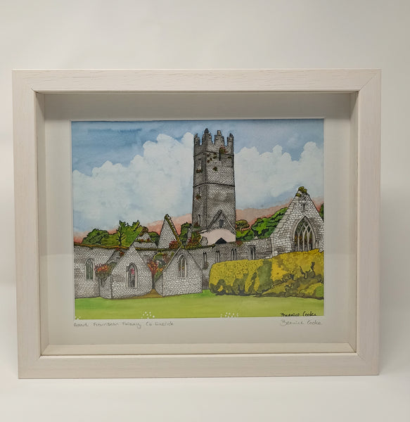Adare Franciscan Friary, Adare, Co. Limerick, Ireland.  Pen and Watercolor Original Painting.