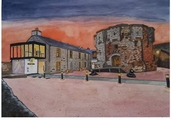 Athlone Castle, County Westmeath.  Original Pen and Watercolor Painting.