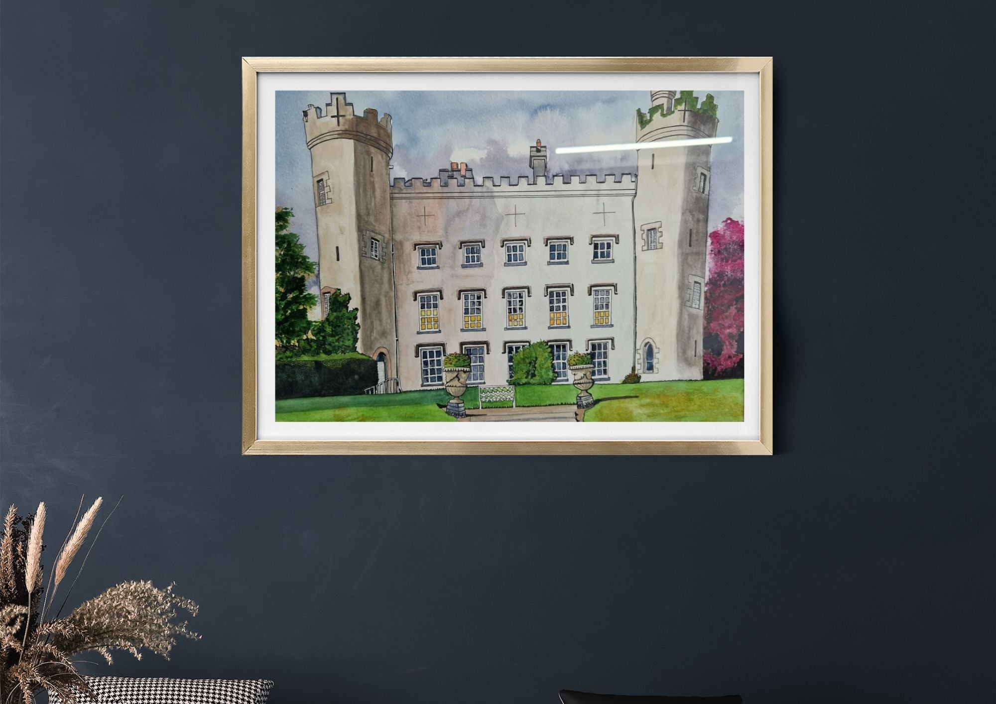 Tullynally Castle and Gardens, County Westmeath.  Original Painting.