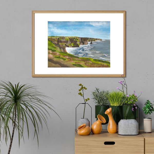 The Cliffs of Moher, Liscannor, Co. Clare - Acrylic & Oil Painting - Giclée Print by Bernice Cooke - mounted to 10" x 8"