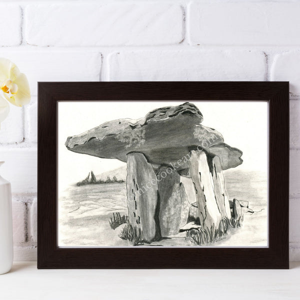 Poulnabrone Dolmen, Co. Clare - Graphite, Pencil and Charcoal Sketch - Giclée Print by Bernice Cooke - Mounted to 10" x 8".
