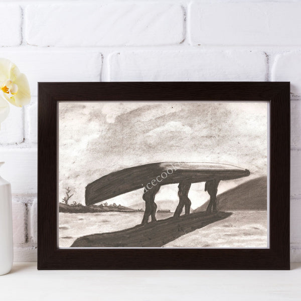 The Galway Currach - Graphite, Pencil & Charcoal Sketch - Giclée Print by Bernice Cooke - Mounted to 10" x 8".