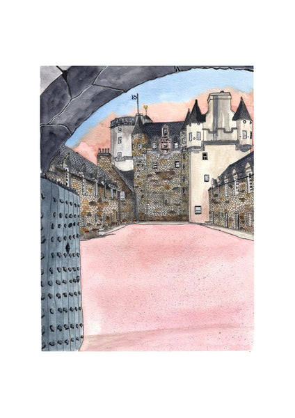 Castle Fraser, Inverurie, Scotland. Pen and Watercolor Original Painting