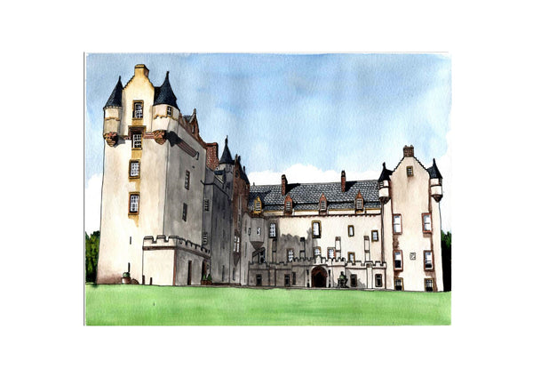 Fyvie Castle, Turriff, Scotland. Pen and Watercolor Original Painting.