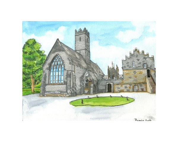 Adare Augustinian Friary, Co. Limerick - Pen & Watercolor Sketch - Giclée Print by Bernice Cooke - Mounted to 10" x 8"