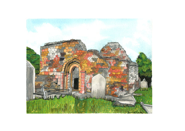 Aghadoe Cathedral, Killarney, Co. Kerry, Ireland.  Pen and Watercolor Original Painting.