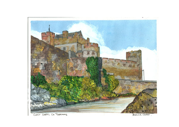 Cahir Castle, Cahir, Co. Tipperary, Ireland. Pen and Watercolor Original Painting.