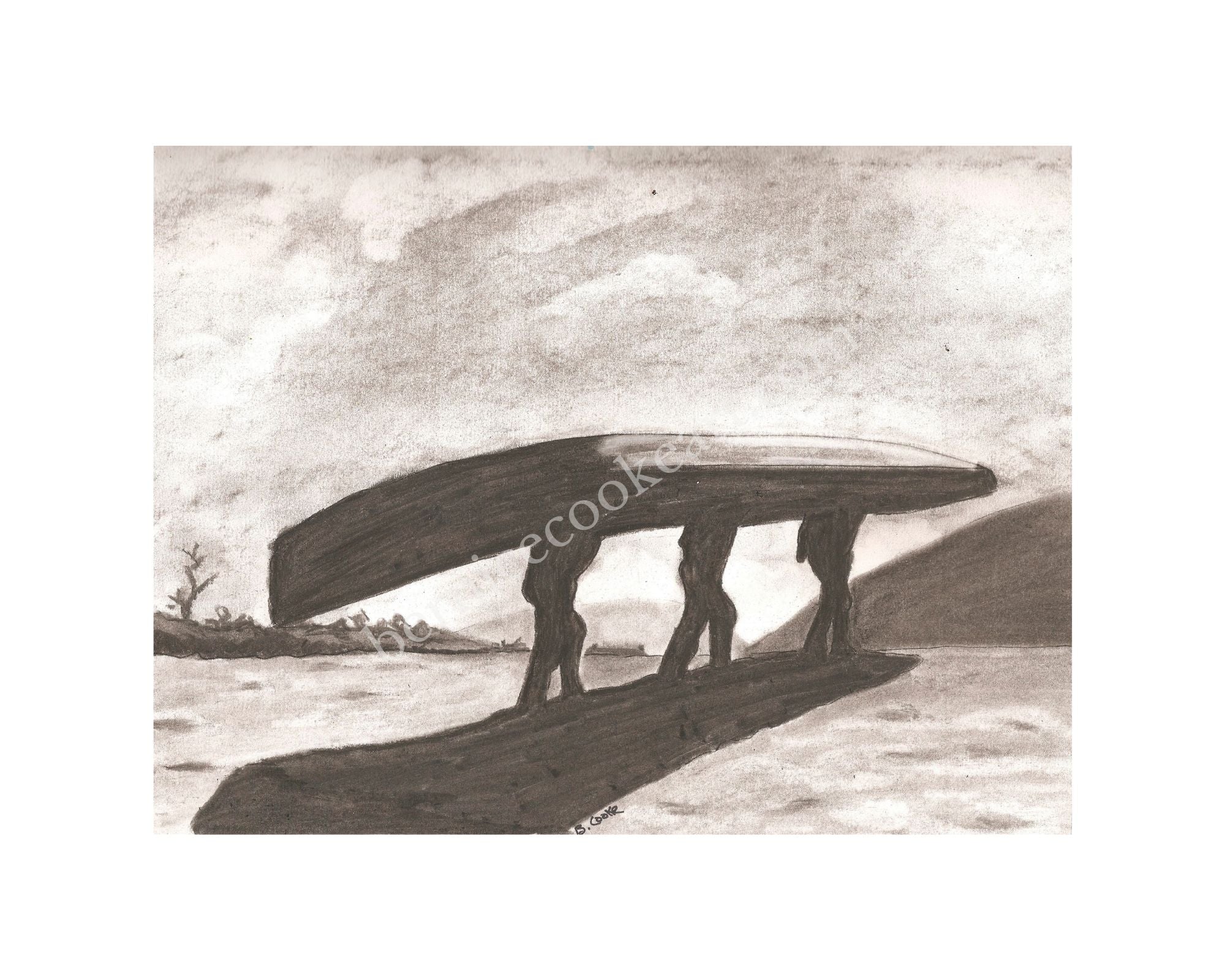 The Galway Currach - Graphite, Pencil & Charcoal Sketch - Giclée Print by Bernice Cooke - Mounted to 10" x 8".