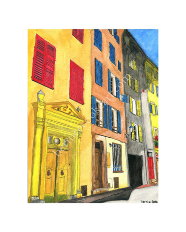Grasse, France - Pen & Watercolor Sketch - Giclée Print by Bernice Cooke - Mounted to 8" x 10".