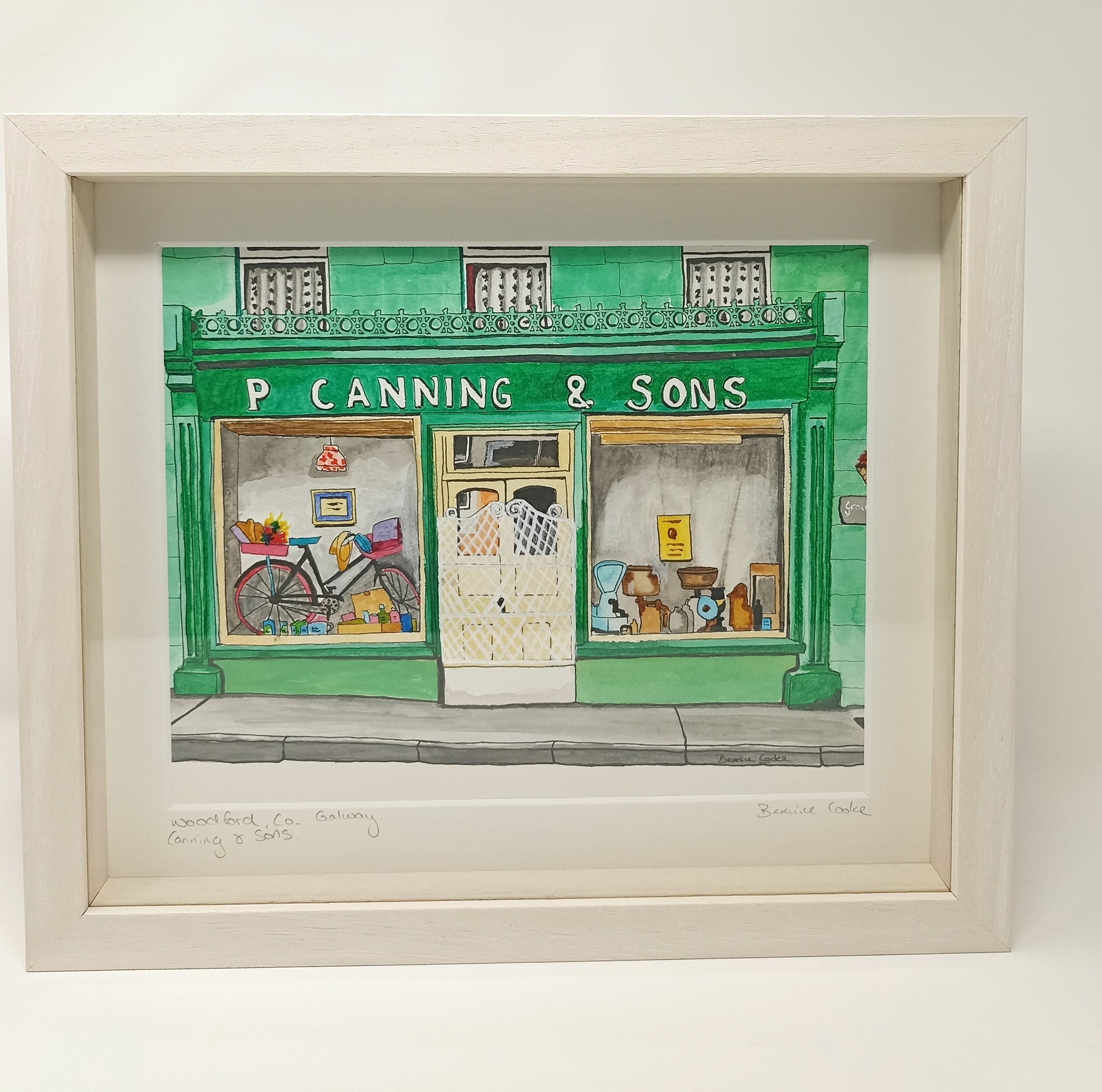 Canning & Sons Old Shop Front, Woodford, Co. Galway, Ireland. Original Painting Pen and Watercolor