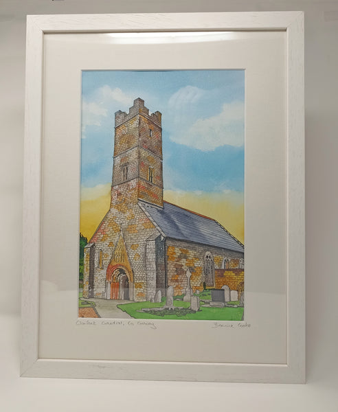 St. Brendan's Cathedral, Clonfert, Co. Galway, Ireland. Pen and Watercolor Original Painting.