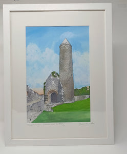 Teampull Finghin, Clonmacnoise, Co.Offaly, Ireland. Pen and Watercolor Original Painting.