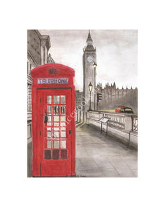 London Calling - Pen & Watercolor Sketch - Giclée Print by Bernice Cooke - Mounted to 8" x 10".
