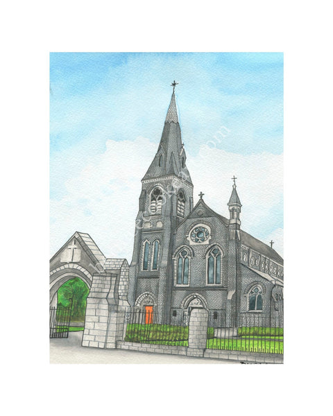 The Cathedral of St. Brendan, Loughrea, Co. Galway - Pen & Watercolor Sketch - Giclée Print by Bernice Cooke - mounted to 8" x 10"