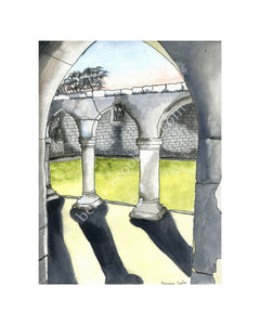 Portumna Friary, Co. Galway - Pen & Watercolor Sketch - Giclée Print by Bernice Cooke - mounted to 8"x10".