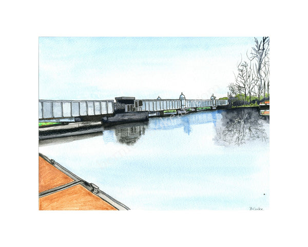 Portumna Bridge, Co. Galway - Pen & Watercolor Sketch - Giclée Print by Bernice Cooke - mounted to 10" x 8".