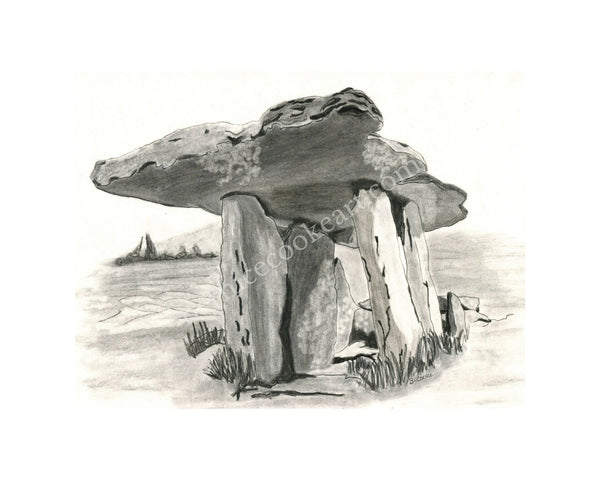 Poulnabrone Dolmen, Co. Clare - Graphite, Pencil and Charcoal Sketch - Giclée Print by Bernice Cooke - Mounted to 10" x 8".
