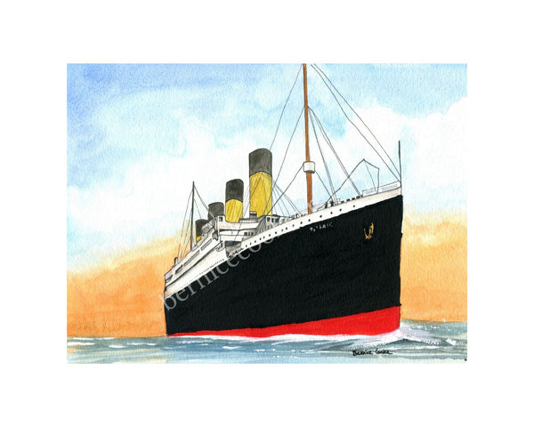 The Ship of Dreams - Pen & Watercolor Sketch - Giclée Print by Bernice Cooke - Mounted to 10" x 8"
