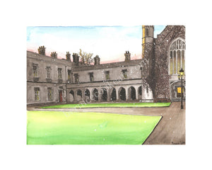 The Quad, NUI Galway - Pen & Watercolor Sketch - Giclée Print by Bernice Cooke - Mounted to 10" x 8".