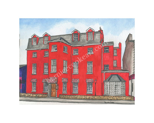 The Railway Hotel, Loughrea, Co. Galway - Pen & Watercolor Sketch - Giclée Print by Bernice Cooke - Mounted to 10" x 8".