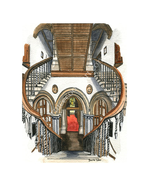 The Staircase of All Hallows - Pen & Watercolor Sketch - Giclée Print by Bernice Cooke - Mounted to 8" x 10".